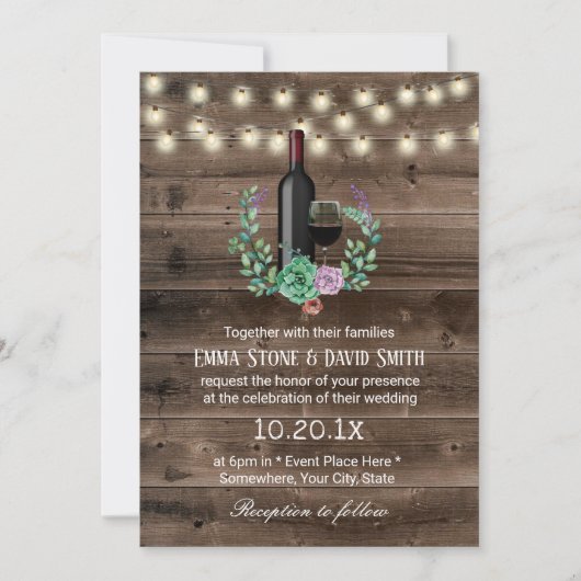 Rustige Wijnflessenbandlights Elegant Wedding Kaart (Voorkant)