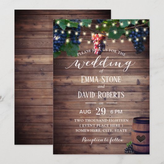 Rustige wijngaarddruiven vallen op het huwelijk kaart (Voorkant / Achterkant)