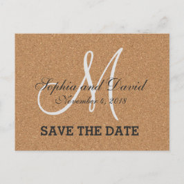Rustige Wijnkurk Wedding Monogram BEWAREN DE DATUM Aankondigingskaart