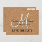 Rustige Wijnkurk Wedding Monogram BEWAREN DE DATUM Aankondigingskaart (Voorkant / Achterkant)