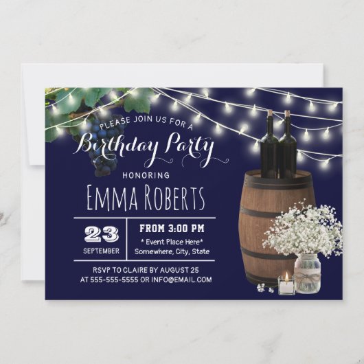 Rustige Wijnloop Floral Jar Navy Blue Birthday Kaart (Voorkant)