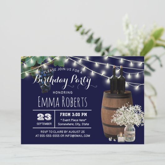 Rustige Wijnloop Floral Jar Navy Blue Birthday Kaart (Staand voorkant)