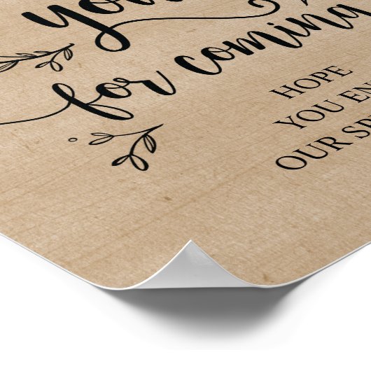 Rustige wijnstokken bruiloft Dank je teken Poster (Hoek)