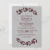 Rustige wijnstokken Elegant Burgundy & Gray Weddin Kaart (Voorkant)