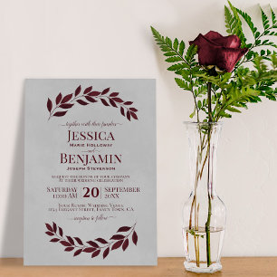 Rustige wijnstokken Elegant Burgundy & Gray Weddin Kaart