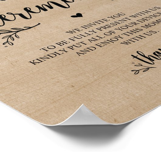 Rustige wijnstokken Wedding UNPLUGGED CEREMONY-tek Poster (Hoek)