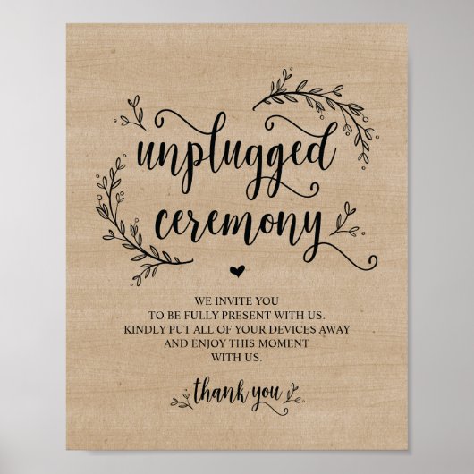Rustige wijnstokken Wedding UNPLUGGED CEREMONY-tek Poster (Voorkant)