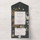 Rustige Wildbloemen Monogram Charcoal Black Dinner All In One Uitnodiging (Binnen)