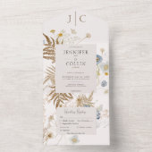 Rustige Wildbloemen Monogram Cream Dinner All In One Uitnodiging (Binnen)