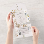 Rustige Wildbloemen Monogram op Cream QR Code All In One Uitnodiging (Afscheurbaar)