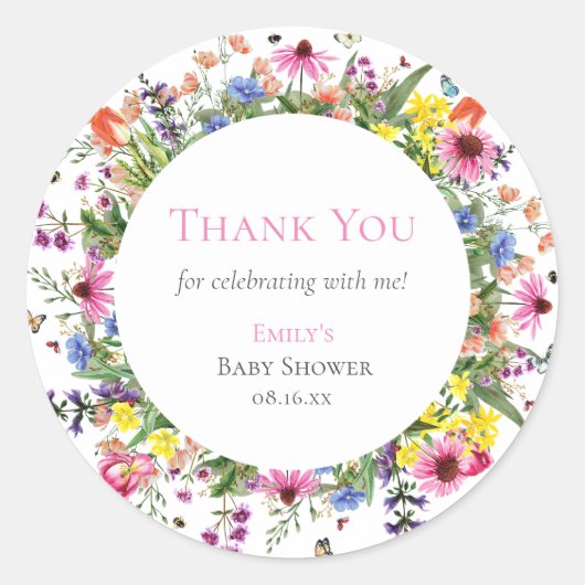 Rustige wilde bloemen en botervliegen Dank je wel Ronde Sticker (Voorkant)