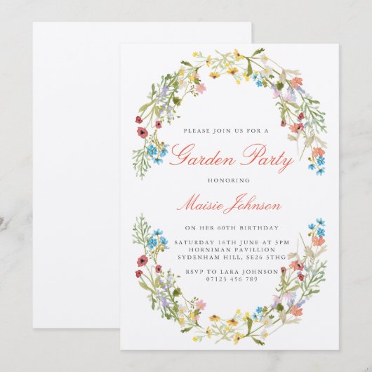 Rustige wilde bloemen Garden Party Birthday Kaart (Voorkant / Achterkant)