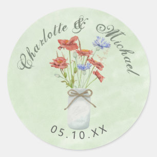 Rustige wilde bloemen in witte bal bruiloft ronde sticker