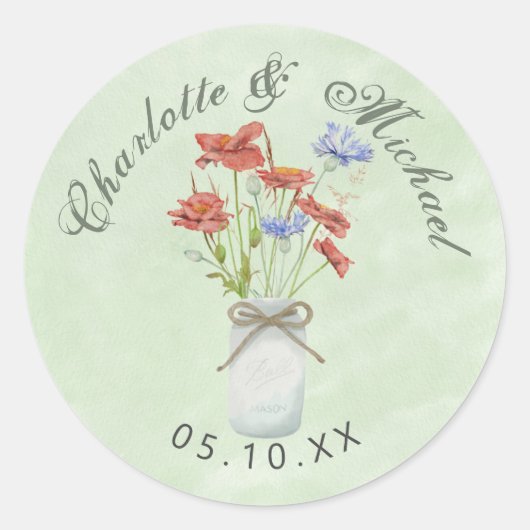 Rustige wilde bloemen in witte bal bruiloft ronde sticker (Voorkant)