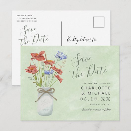 rustige wilde bloemen kogelpot met briefkaart op d (Voorkant / Achterkant)