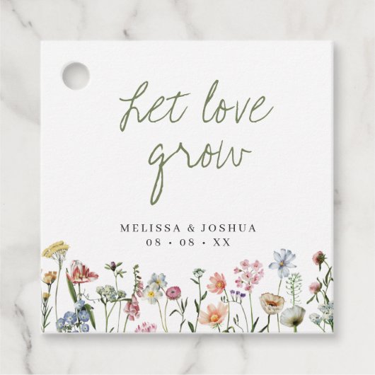 Rustige wilde bloemen laten liefhebben weduwzaad v bedankjes labels (Voorkant)