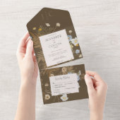 Rustige wilde bloemen Monogram bruin diner All In One Uitnodiging (Afscheurbaar)