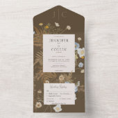 Rustige wilde bloemen Monogram bruin diner All In One Uitnodiging (Binnen)