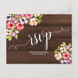 Rustige wilde bloemen op Barn Wood Wedding RSVP Briefkaart