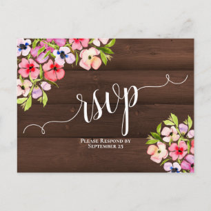 Rustige wilde bloemen op Barn Wood Wedding RSVP Briefkaart