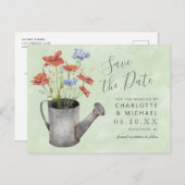 rustige wilde bloemen water kan de datum postca re briefkaart (Voorkant / Achterkant)