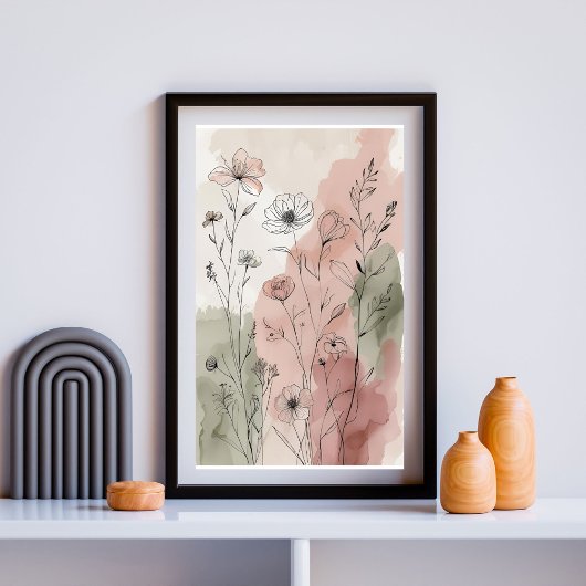 Rustige wilde bloementuin | Waterverf Botanisch Poster