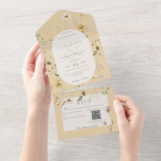 Rustige Wilde Lijst - Gele QR-code All In One Uitnodiging (Afscheurbaar)