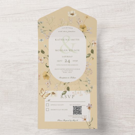 Rustige Wilde Lijst - Gele QR-code All In One Uitnodiging (Binnen)