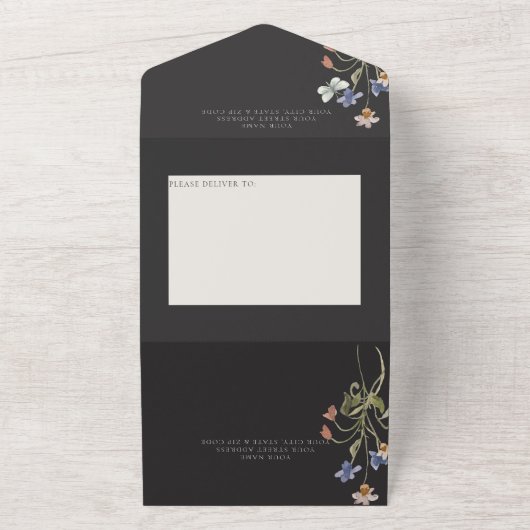 Rustige Wilde Lijst Zwarte QR-code All In One Uitnodiging (Buitenkant)