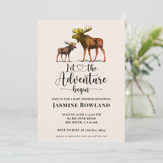Rustige Wilderness Moose Baby Boy Shower Invitatio Kaart (Staand voorkant)