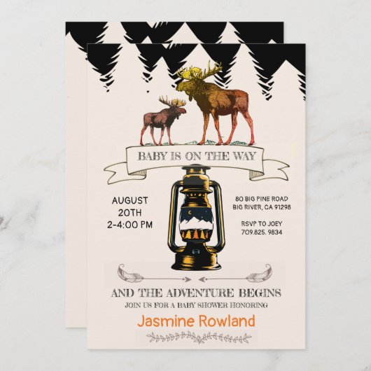 Rustige Wilderness Moose Baby Boy Shower Kaart (Voorkant / Achterkant)