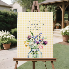 Rustige Wildflower Mason Jar Baby shower Sign. Poster