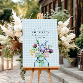 Rustige Wildflower Mason Jar Baby shower Sign. Poster
