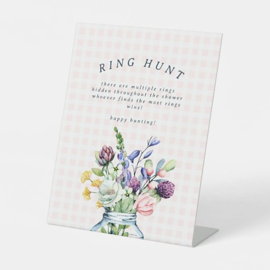 Rustige Wildflower Mason Jar Bridal Ring Hunt Game Reclamebord Met Voetstuk (Voorkant)