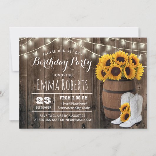 Rustige Wine Barrel Sunflower Cowgirl Birthday Kaart (Voorkant)