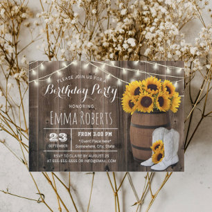 Rustige Wine Barrel Sunflower Cowgirl Birthday Kaart