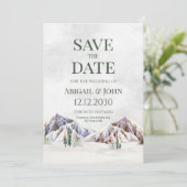 Rustige winter berg bruiloft save the date kaart (Staand voorkant)