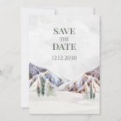 Rustige winter berg bruiloft save the date kaart (Achterkant)