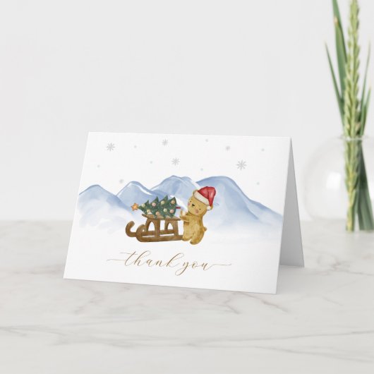 Rustige Winter Berg Slee Baby Shower  Bedankkaart (Voorkant)