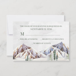 Rustige Winter Bergbos Bruiloft RSVP Kaartje