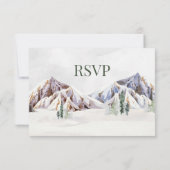Rustige Winter Bergbos Bruiloft RSVP Kaartje (Achterkant)