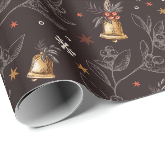 Rustige  Winter Berry Bells kerstcadeau Cadeaupapier (Rol Hoek)