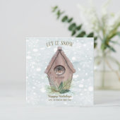 Rustige Winter Bos | Laat het Sneeuwen Vogel Feestdagenkaart (Staand voorkant)