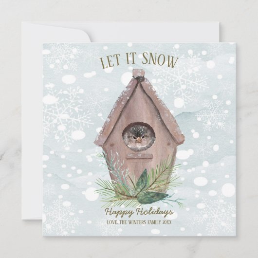 Rustige Winter Bos | Laat het Sneeuwen Vogel Feestdagenkaart (Voorkant)