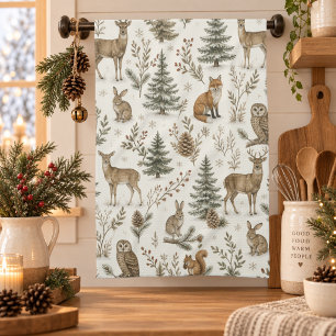Rustige winter boslandschap dieren theedoek