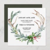 Rustige winter botanisch sparen de Datum Save The Date (Voorkant / Achterkant)