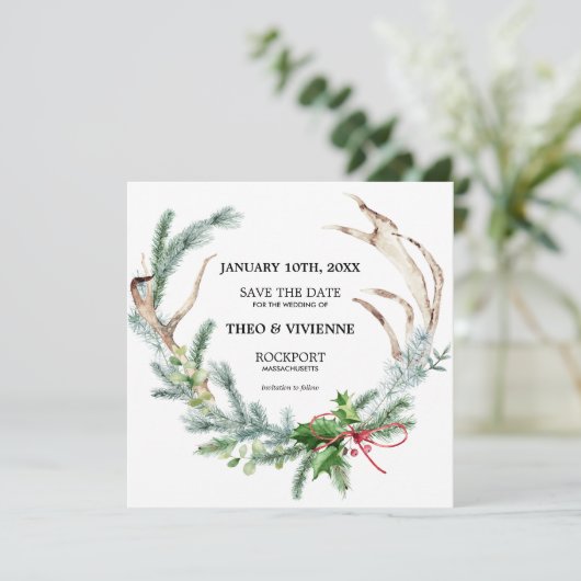 Rustige winter botanisch sparen de Datum Save The Date (Staand voorkant)