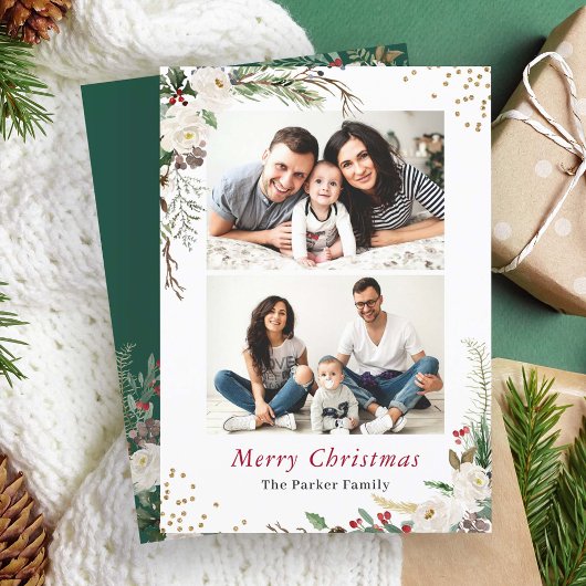 Rustige winter botanische Floral 2 Foto's Kerstmis Feestdagenkaart