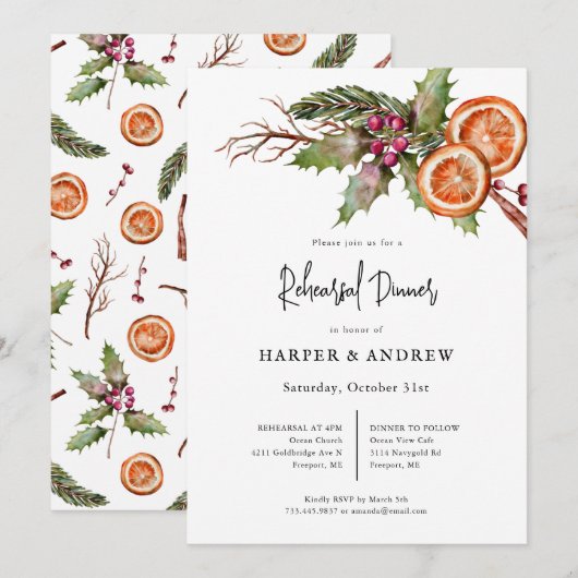 Rustige winter Botanische repetitie Dinner Kaart (Voorkant / Achterkant)