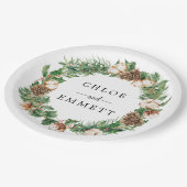 Rustige winter Botanische Wreath Custom Wedding Papieren Bordje (Gekanteld)